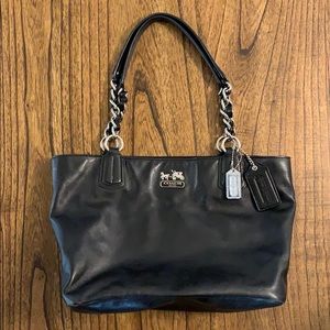 Coach Black Leather Tote w/ Silver